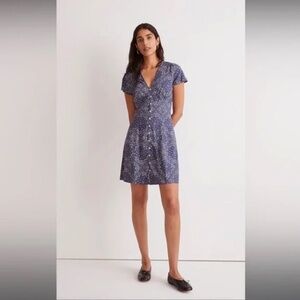 Madewell Shirred Button Front Mini Dress - Blue - Size 2